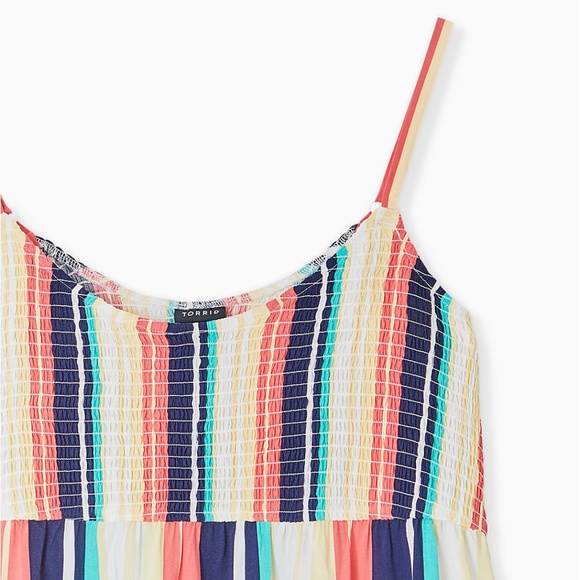 Torrid Stripe Challis Smocked Babydoll Tunic Cami - Picture 3 of 4